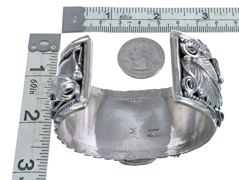 Turquoise Navajo Authentic Sterling Silver Eagle Leaf Cuff Bracelet AX124828